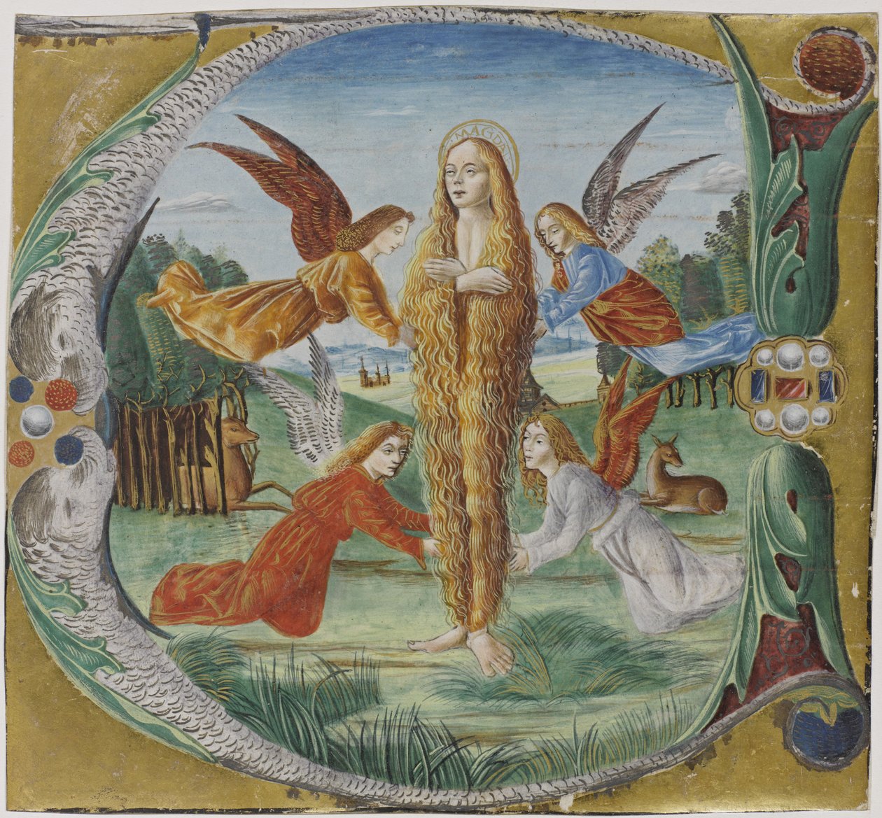 Sankt Maria Magdalena omgivet af engle af Maestro del Salomone Wildenstein
