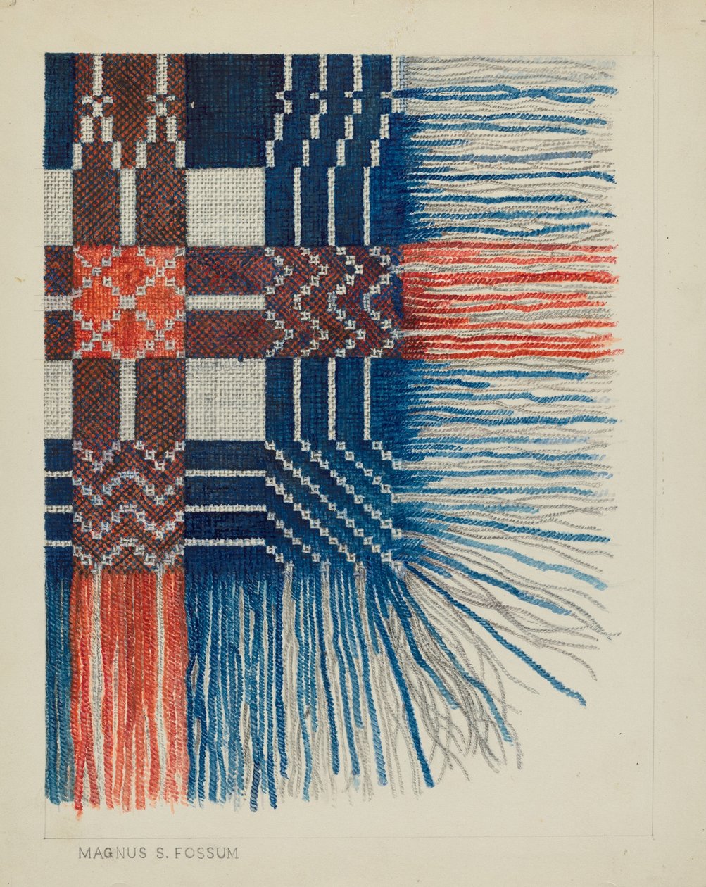 Vævet coverlet detalje, ca. 1937. af Magnus S. Fossum
