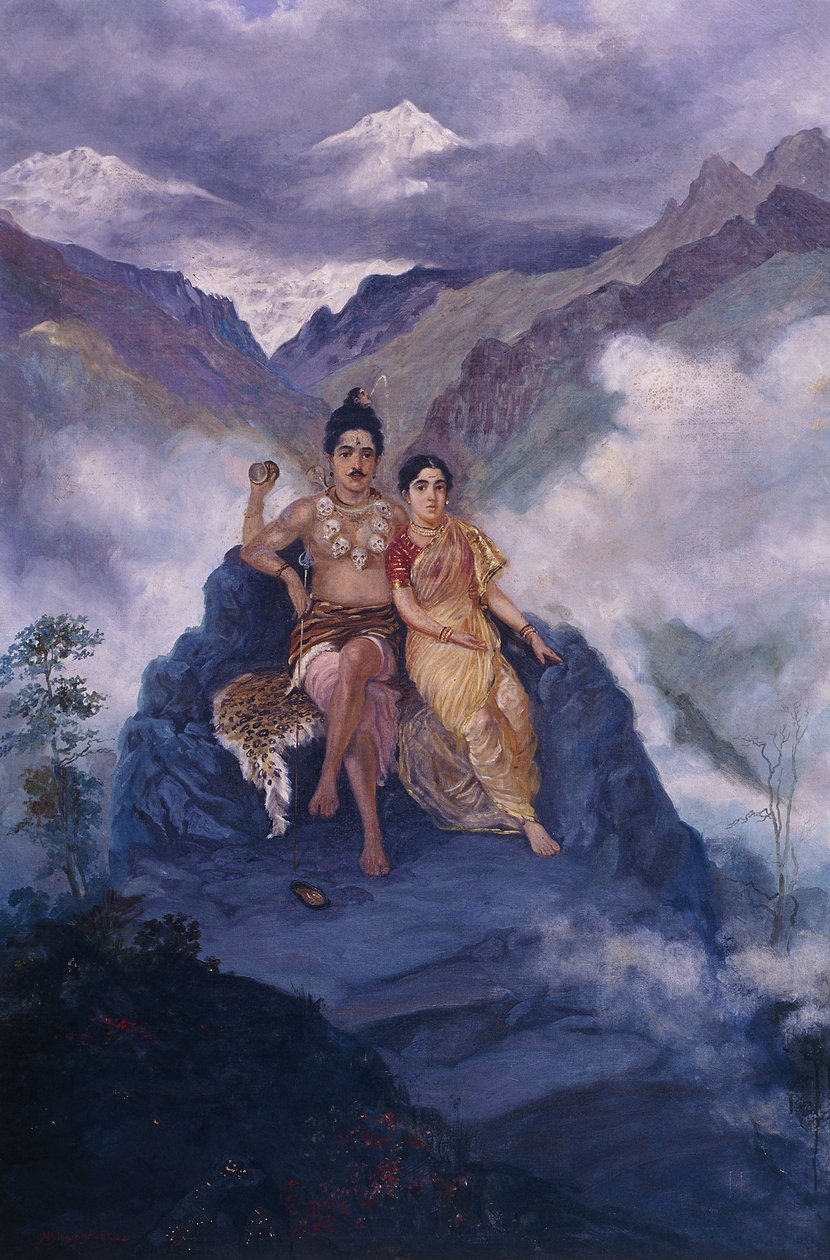 Lord Shiva og Parvati på Mount Kailash (olie på lærred) af Mahadev Vishvanath Dhurandhar