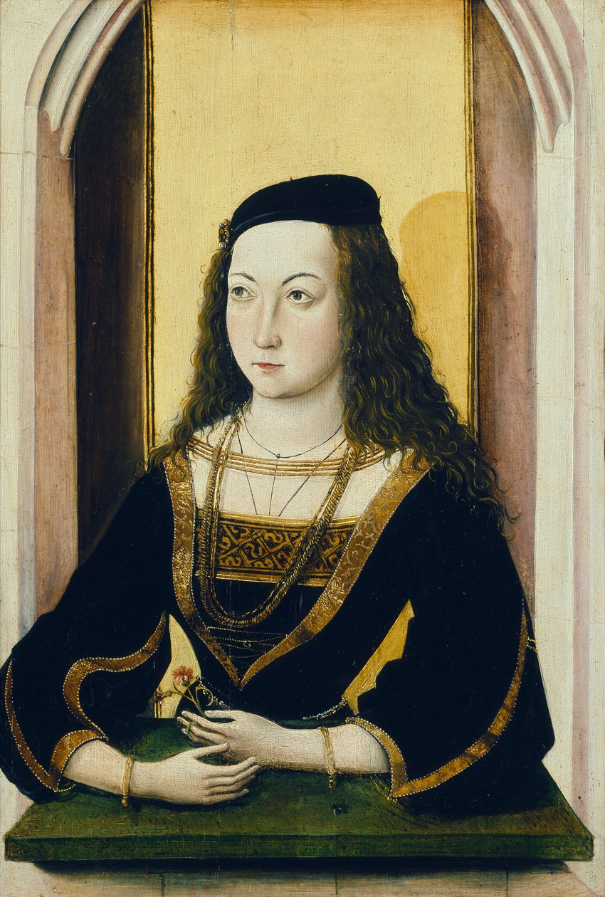 Portræt af en ung kvinde, der holder en blomst, slutningen af det 15. århundrede af Mair von Landshut