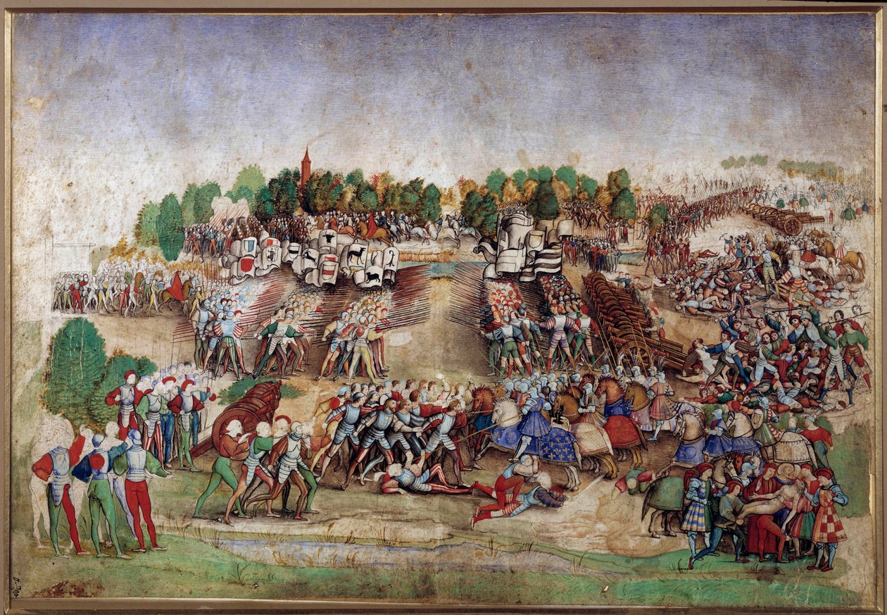 Italienske krige: "" Slaget ved Marignan den 14/09/1515"" Tegning i pennen af Mesteren De La Ratiere (1500-tallet) Søn. 0,21x0,31 m Chantilly, Musee Conde af Maitre a la ratiere