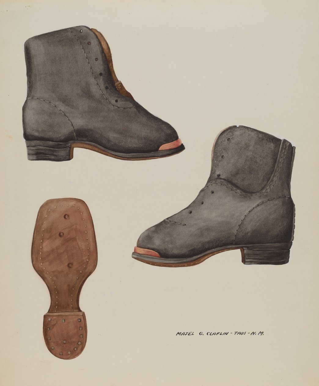 Kobbertået barnesko, ca. 1937. af Majel G. Claflin