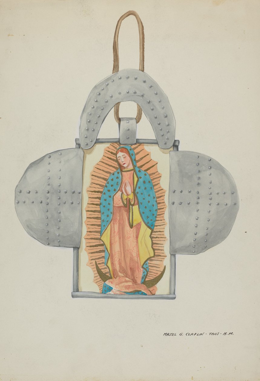 Håndtegnet Guadalupe i blikform, ca. 1937. af Majel G. Claflin