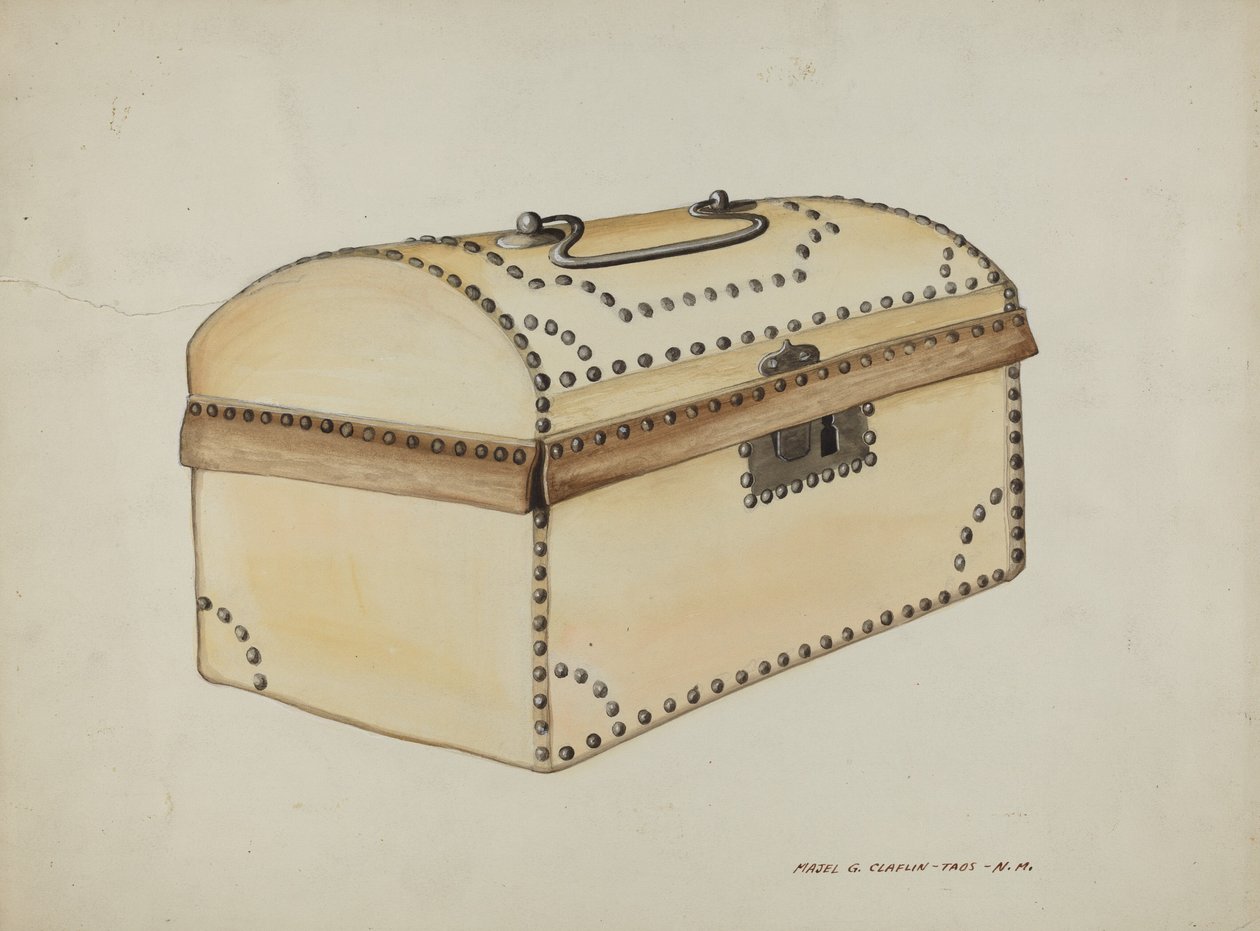 Læderbeklædt æske, ca. 1937. af Majel G. Claflin