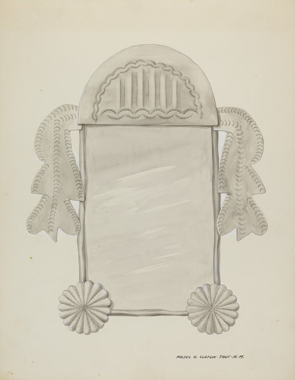 Lille blikindrammet spejl, ca. 1937. af Majel G. Claflin
