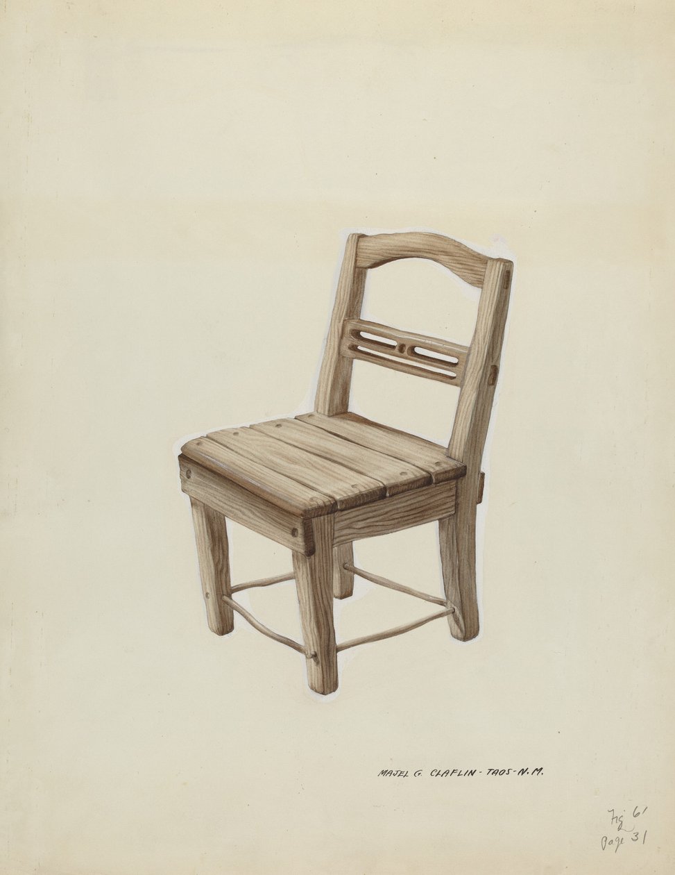 Lille træstol, ca. 1937. af Majel G. Claflin