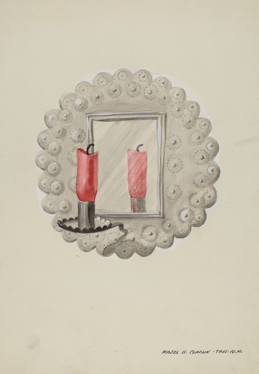 Blikspejl lyslampe, ca. 1937. af Majel G. Claflin