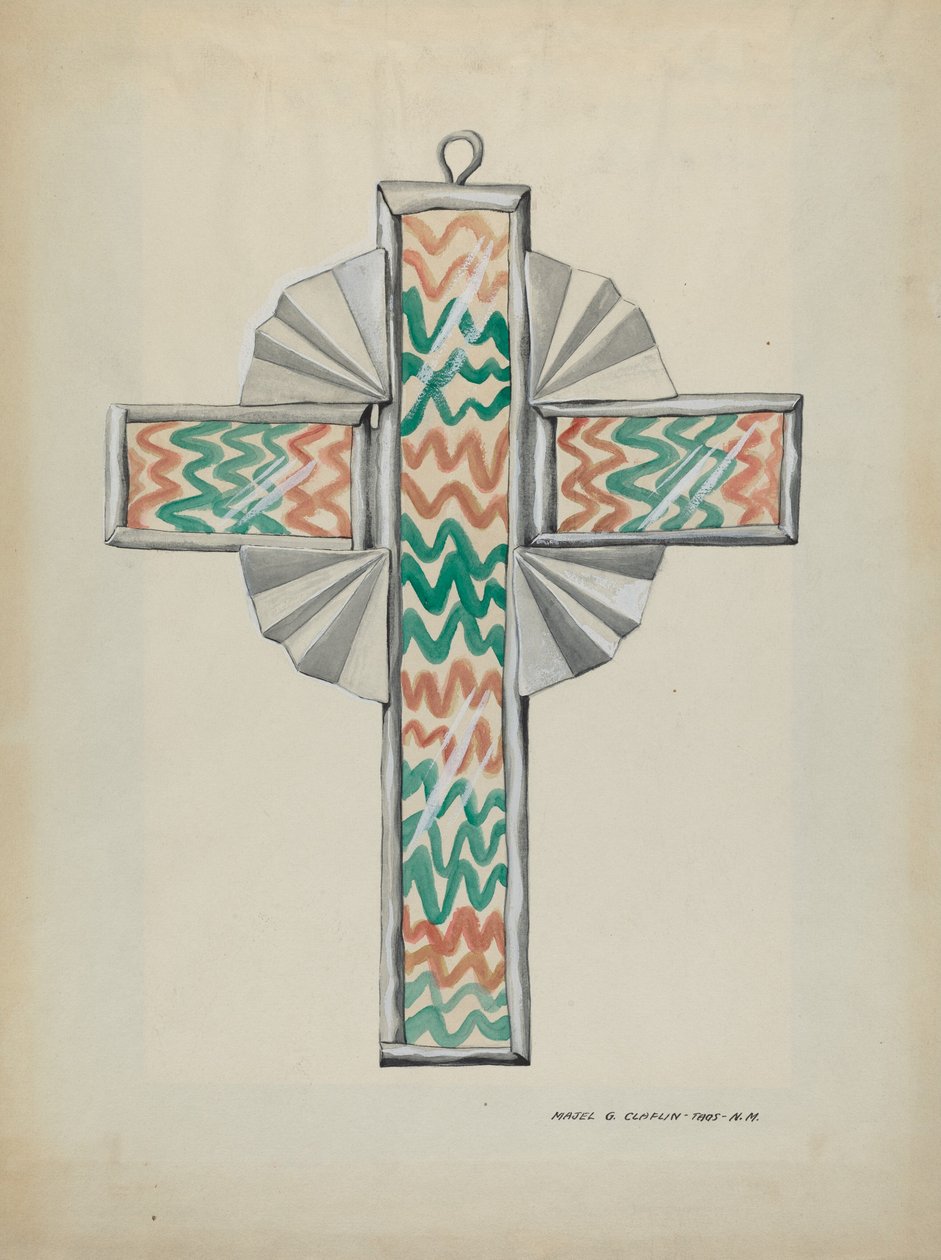Tin og malet glaskors, ca. 1937. af Majel G. Claflin
