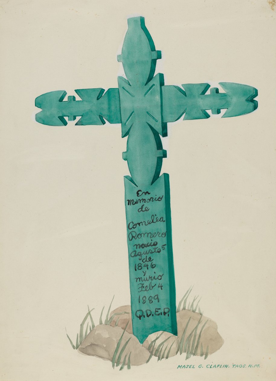 Trækors, udskåret, brugt som gravsten, ca. 1937. af Majel G. Claflin
