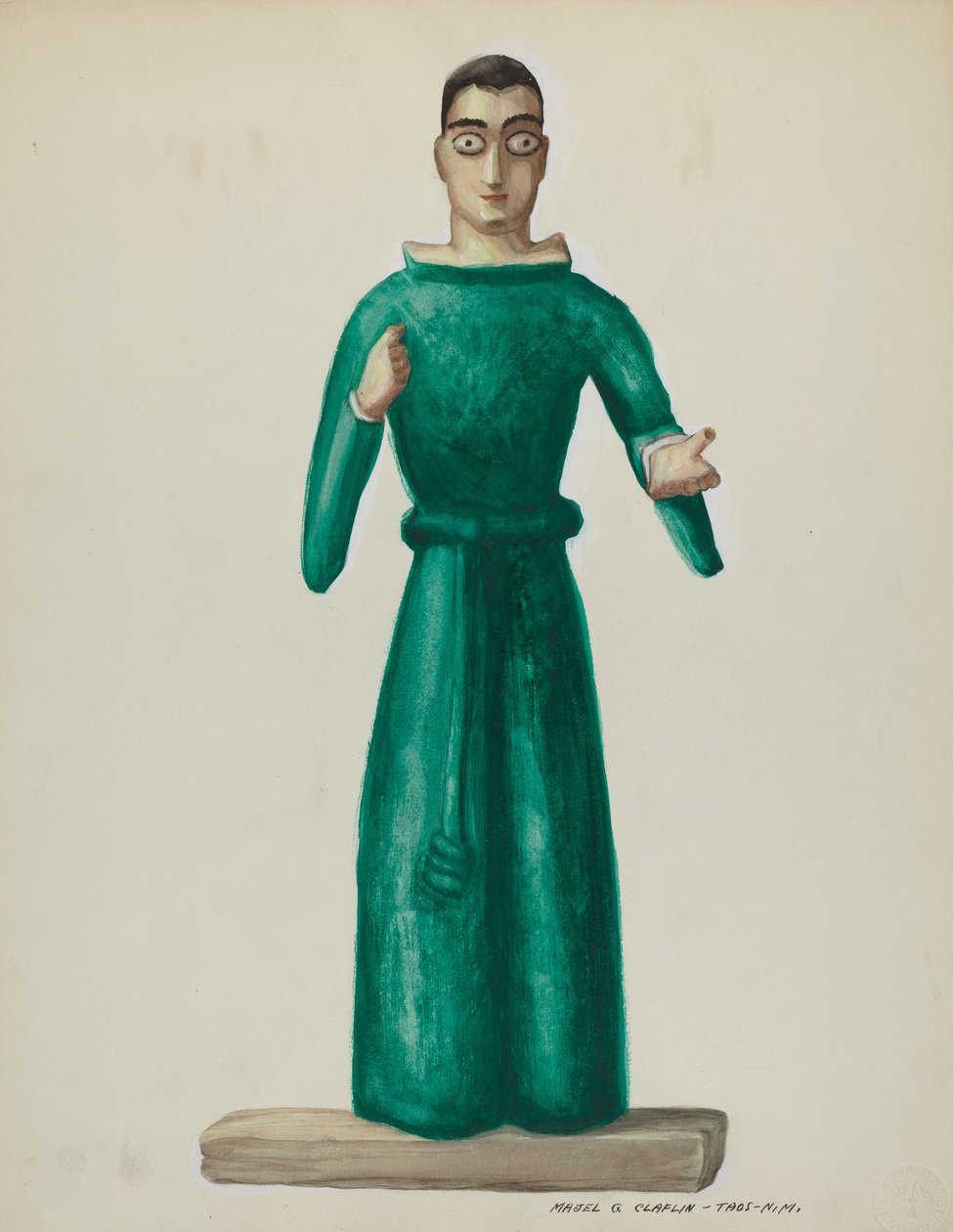 Santo af træ i lysegrøn kjole, 19351942. af Majel G. Claflin