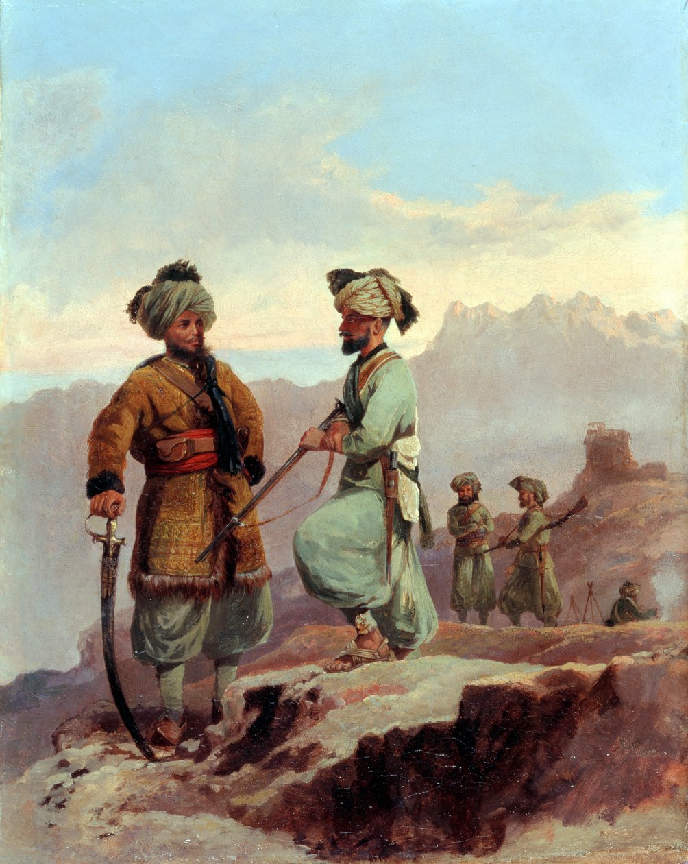 A Picket, 20. Punjab-regiment af bengalsk indfødt infanteri, North West Frontier, ca. 1868 af Major General Walter Fane