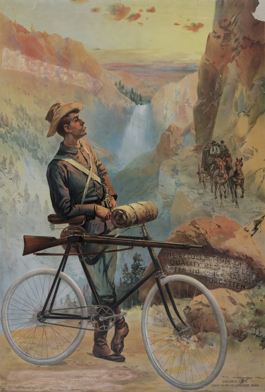 Golden Gate, solnedgang i Yellowstone Park, ca. 1897 (kromolitografi) af Major and Knapp Sarony