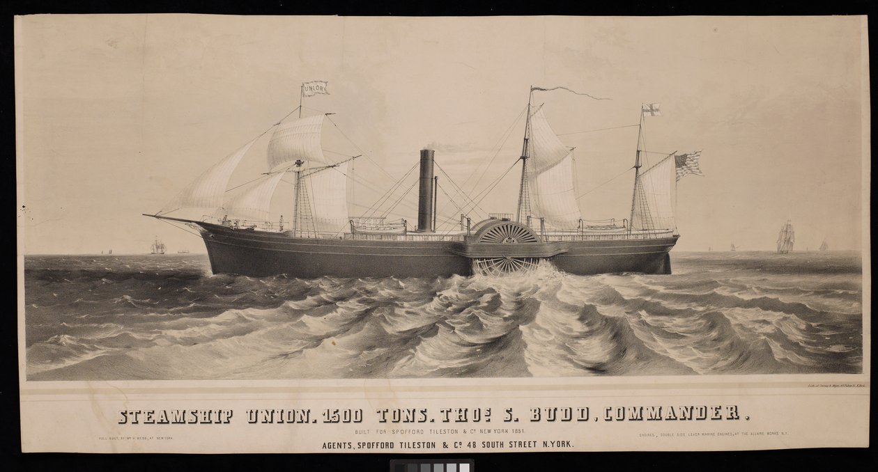 Steamship Union. 1500 tons, Thos S. Budd, kommandør. Bygget for Spofford Tileston  Co 1851 af Major and Knapp Sarony