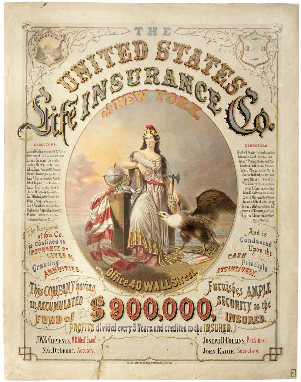 United States Life Insurance Co. i New York, (litografi) af Major and Knapp Sarony