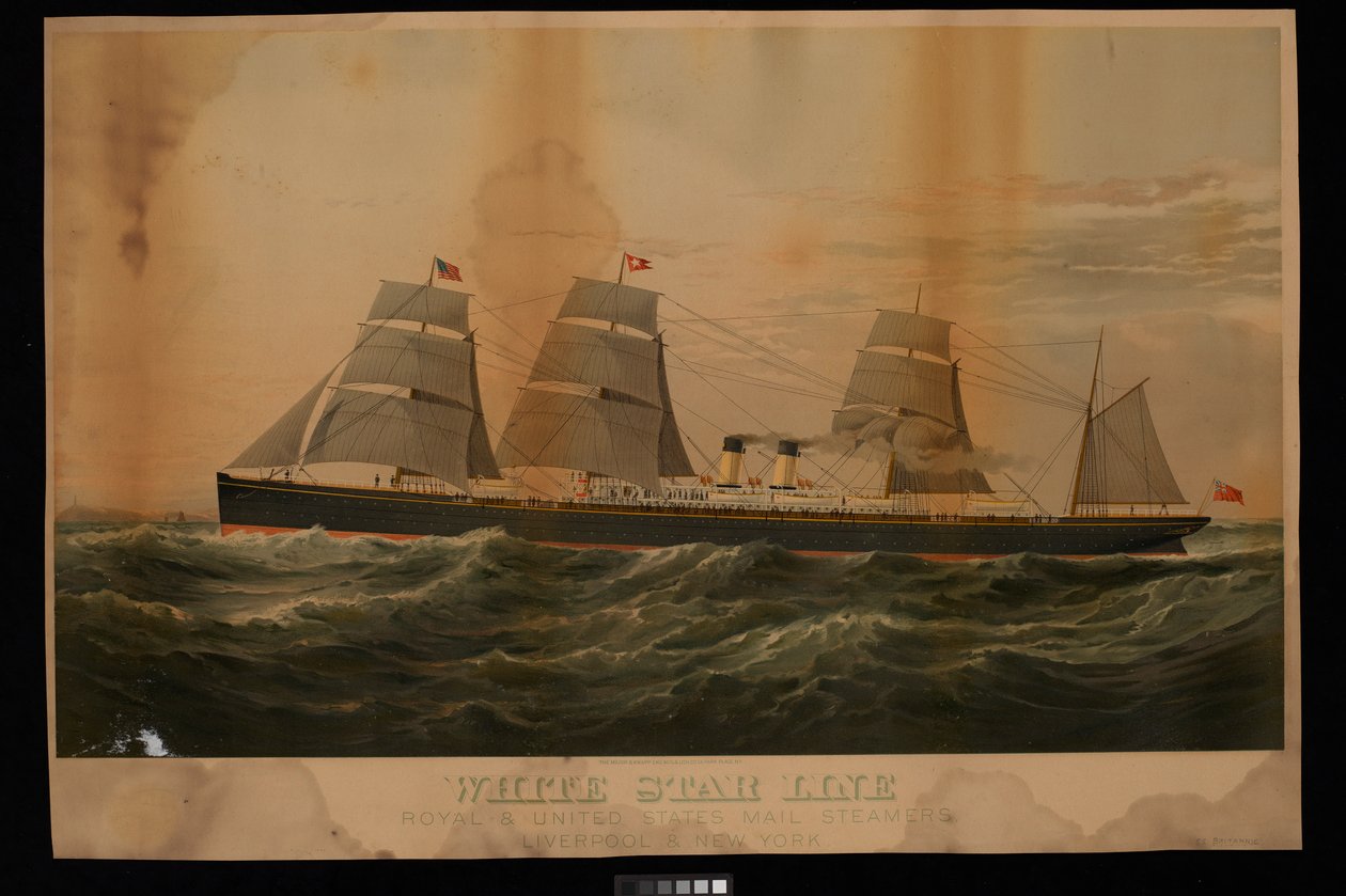 White Star Line Royal  United States Mail Steamers Liverpool  New York Britannic (kromolitografi) af Major and Knapp Sarony