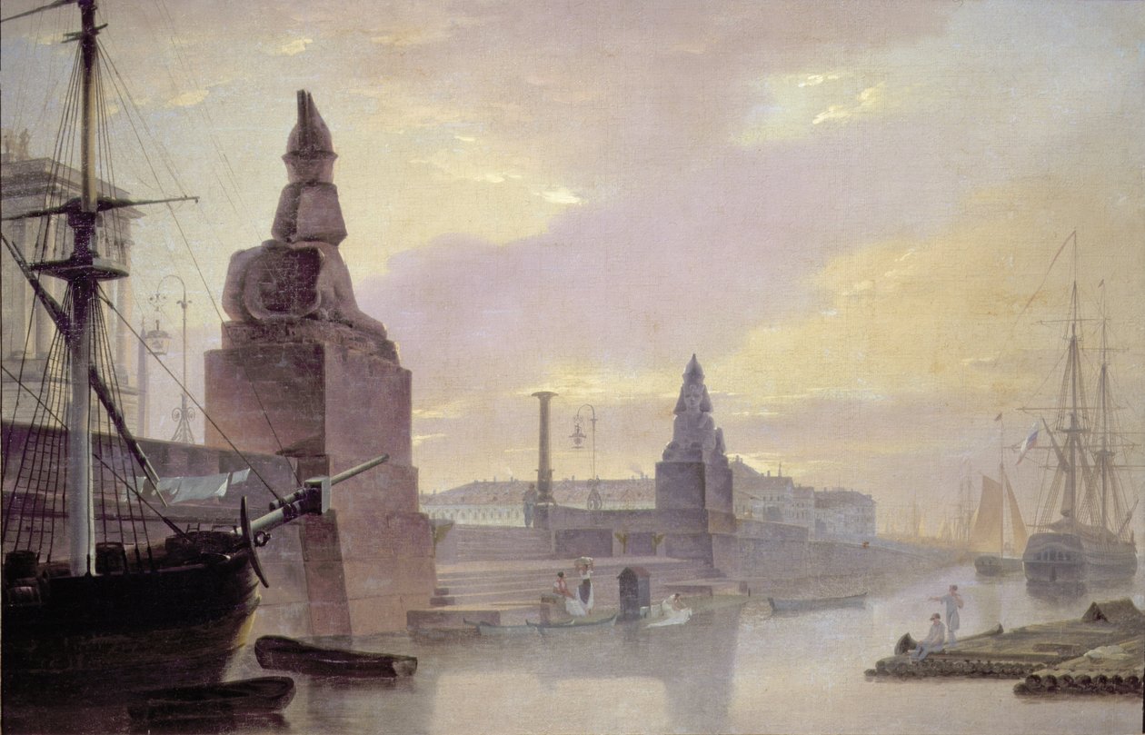 Neva-dæmningen ved Kunstakademiet, 1835 af Maksim Nikiforovich Vorobiev