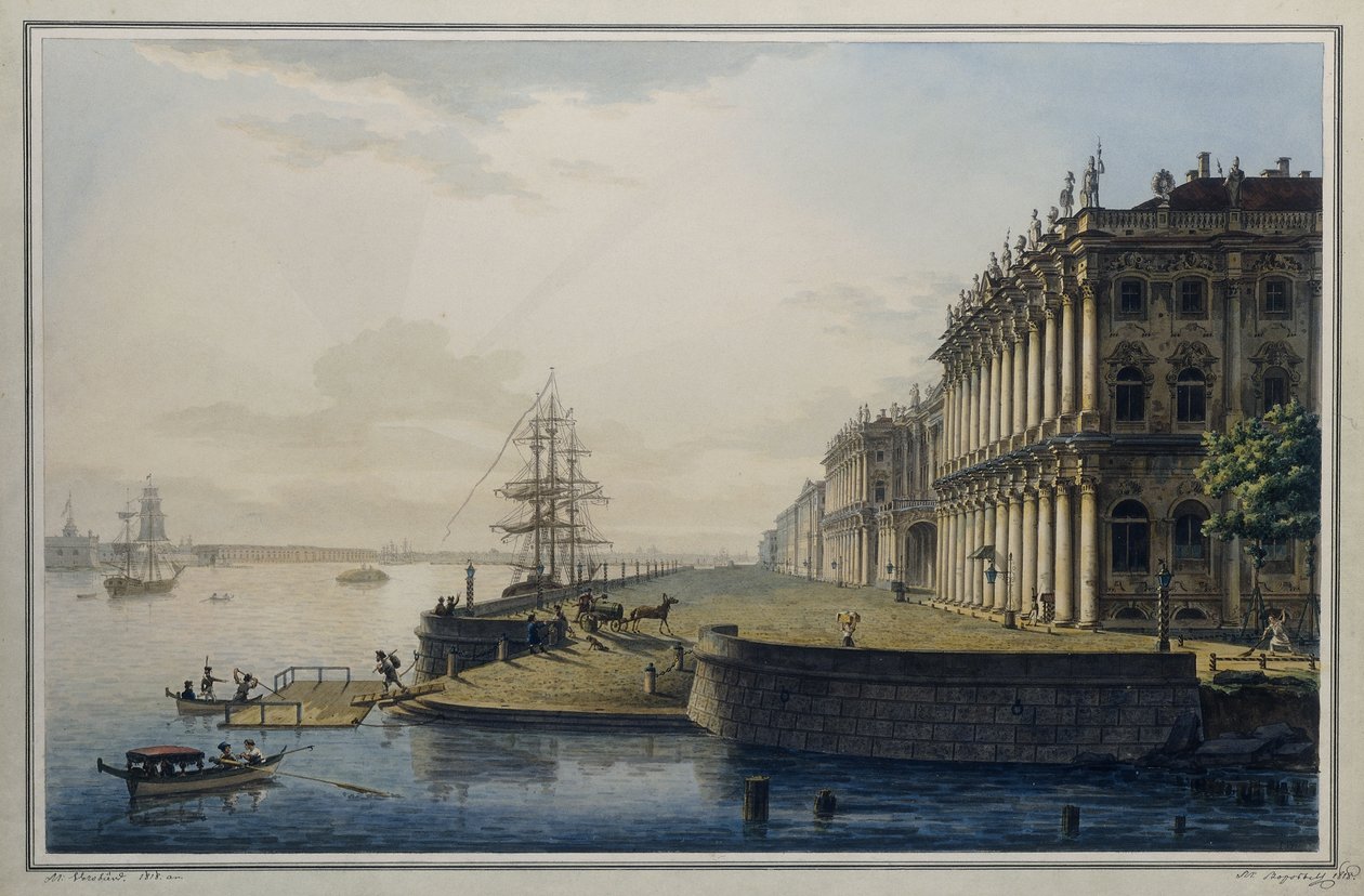 Udsigt over det kejserlige vinterpalads, 1818 af Maksim Nikiforovich VorobOev