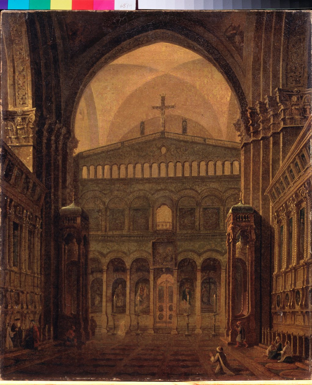 Templets indre i Jerusalem - Maleri af Maxim Nikiphorovich Vorobyev (Vorobiev) (1787-1855), olie på lærred af Maksim Nikiforovich Vorobiev