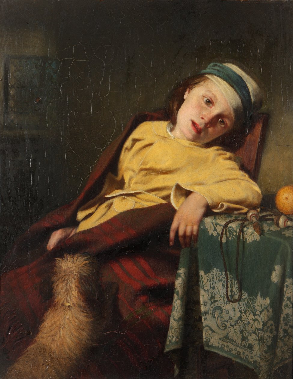 Sygt barn med hund, 1857 af Malcom Steward