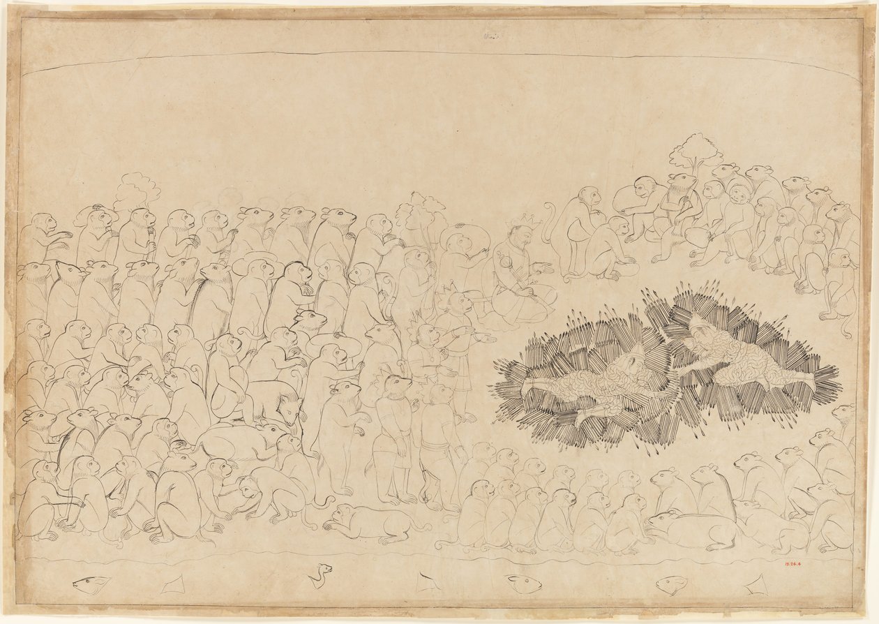 Rama and Lakshmana Overwhelmed by Arrows: Folio fra Siege of Lanka-serien, ca. 1725. af Manaku