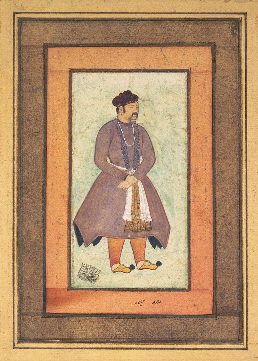 Portræt af Akbar den store 1542-1605, Mughal Emperor, anden halvdel af det 16. århundrede. af Manohar