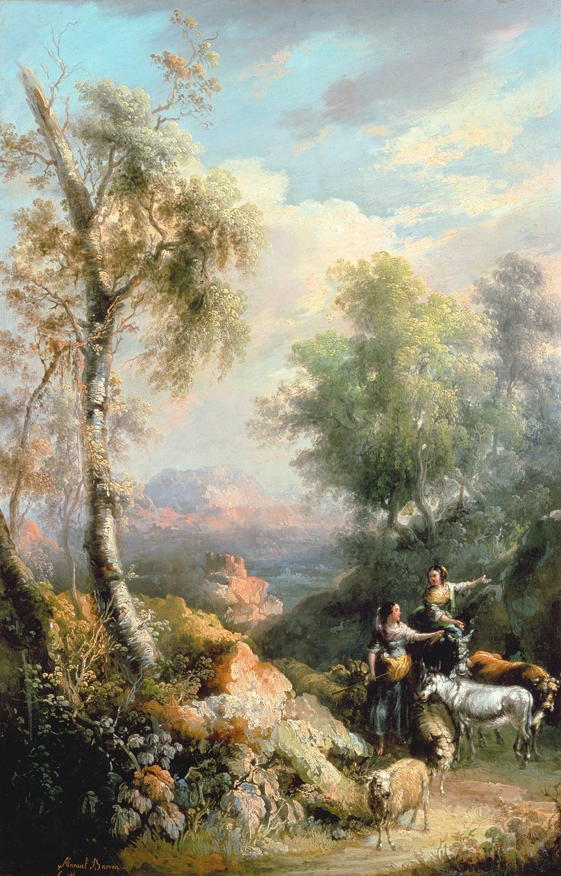 Gedehyrder i bjergrigt spansk landskab, 1800-tallet af Manuel Barron y Carrillo