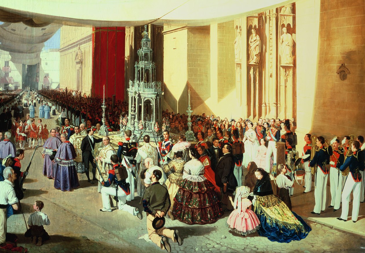 Corpus Christi procession i Sevilla af Manuel Cabral y Aguado Bejarano