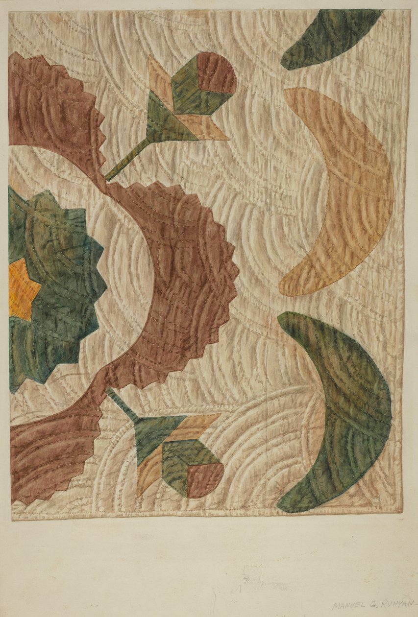 Applikation og quiltet betræk, ca. 1938. af Manuel G. Runyan
