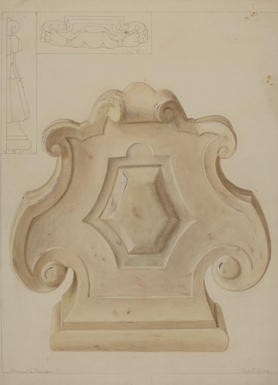 Marmor ornament fra toppen af kaminhylden, ca. 1937. af Manuel G. Runyan