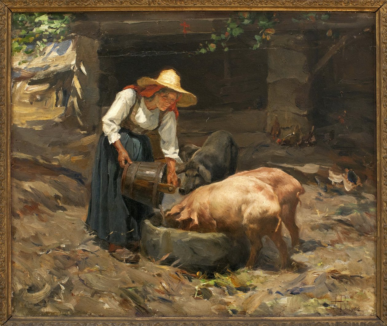 Svinenes måltid; Maleri af Manuel Henrique Pinto (1853-1912), olie på træ af Manuel Henrique Pinto