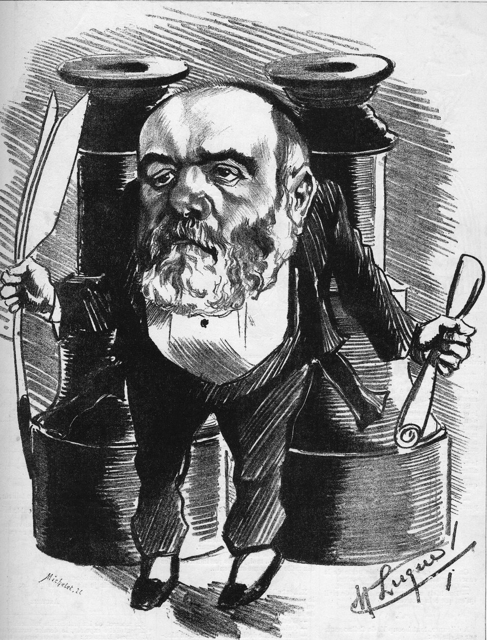 Tegneserie af teaterkritiker Francisque Sarcey af Manuel Luque