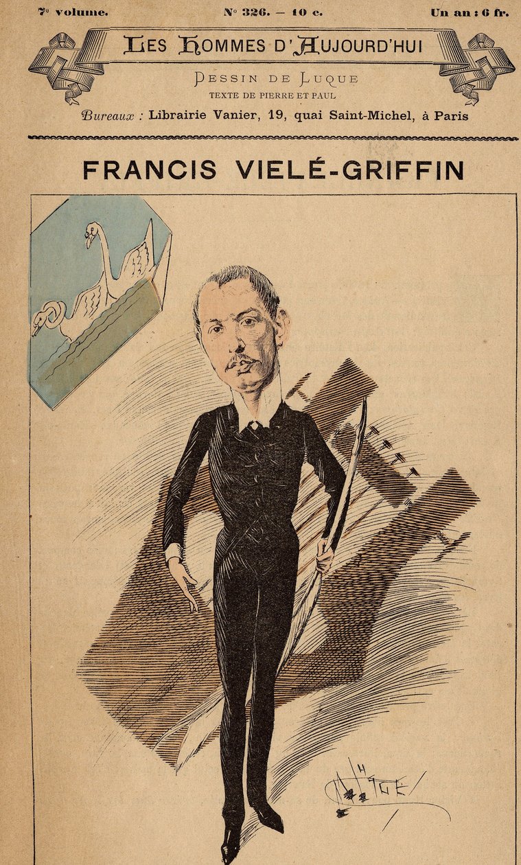 Forside til The Men of Today, nummer 326, illustration af Manuel Luque (1854-1919): Lyre - Francis Viele-Griffin (Old Griffin) (1864-1937) af Manuel Luque
