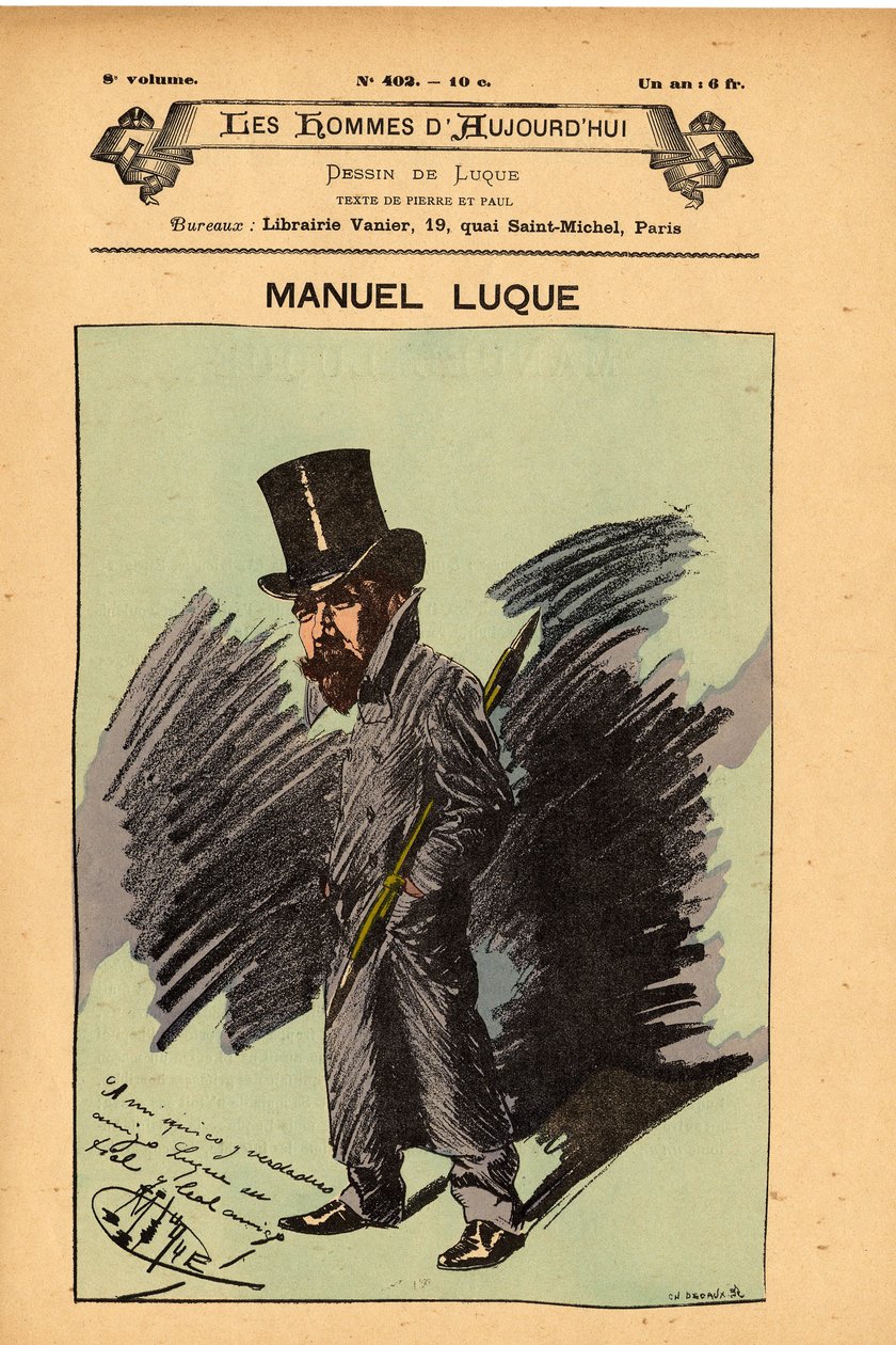 Forside til The Men of Today, nummer 402, illustration af Manuel Luque (1854-1919): Karikaturister - Luque Manuel (1854-1924) af Manuel Luque