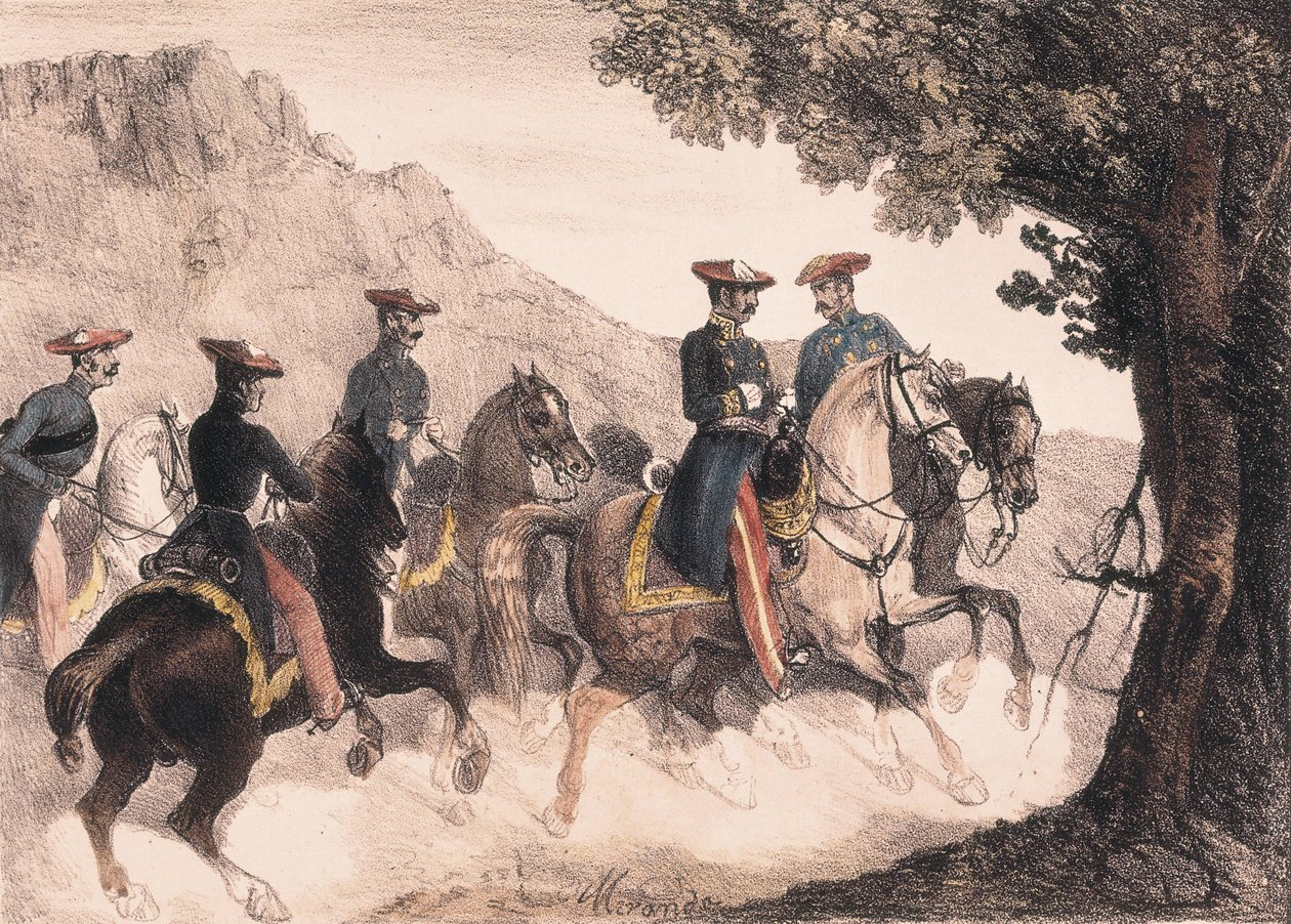 Første Carlistkrig, Bruno de Villarreal og hans stab (farvelitografi) af Manuel Miranda