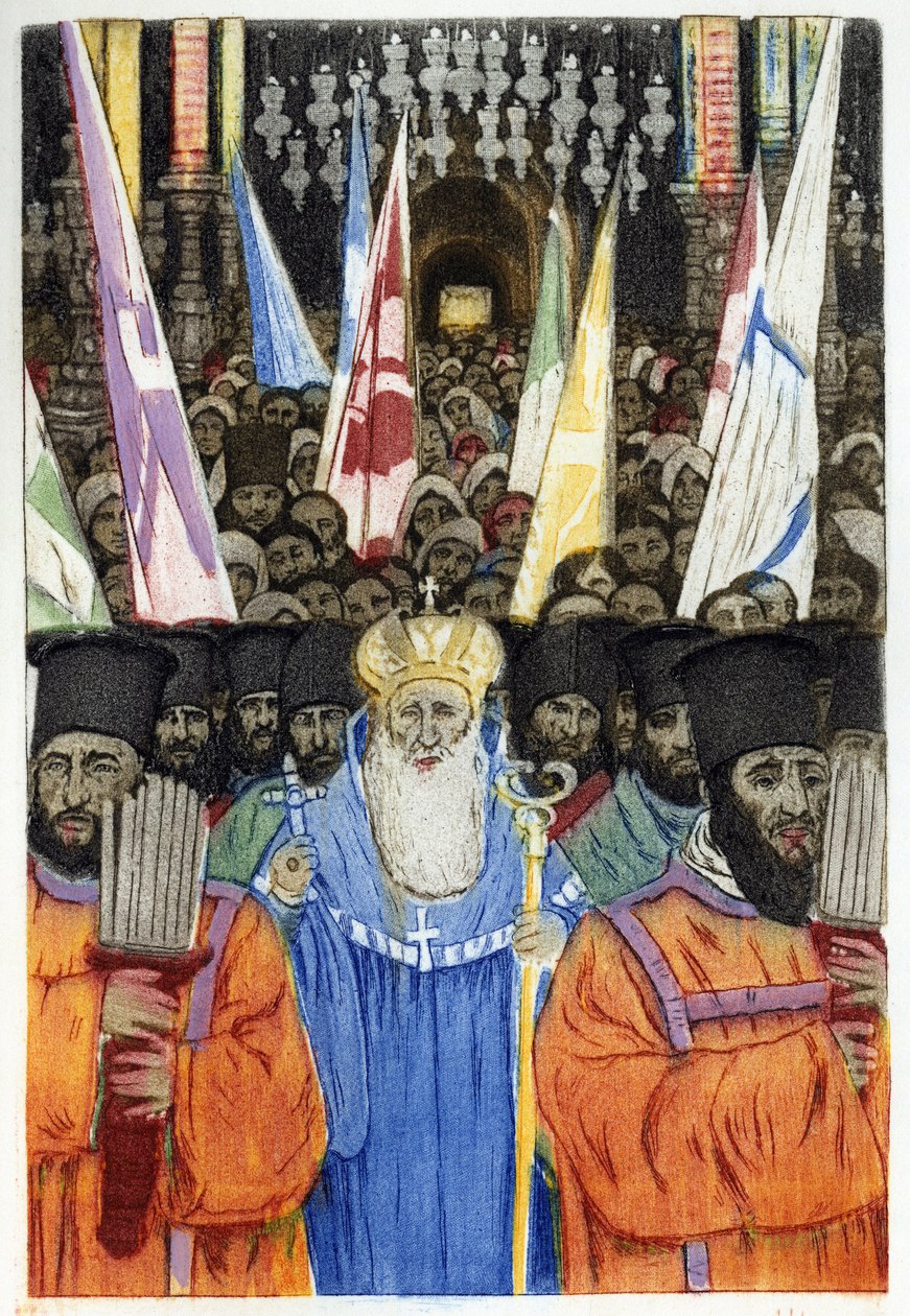Jødisk-ortodoks ceremoni i Jerusalem. Indgravering af Manuel Orazzi (1860-1934), i "" L