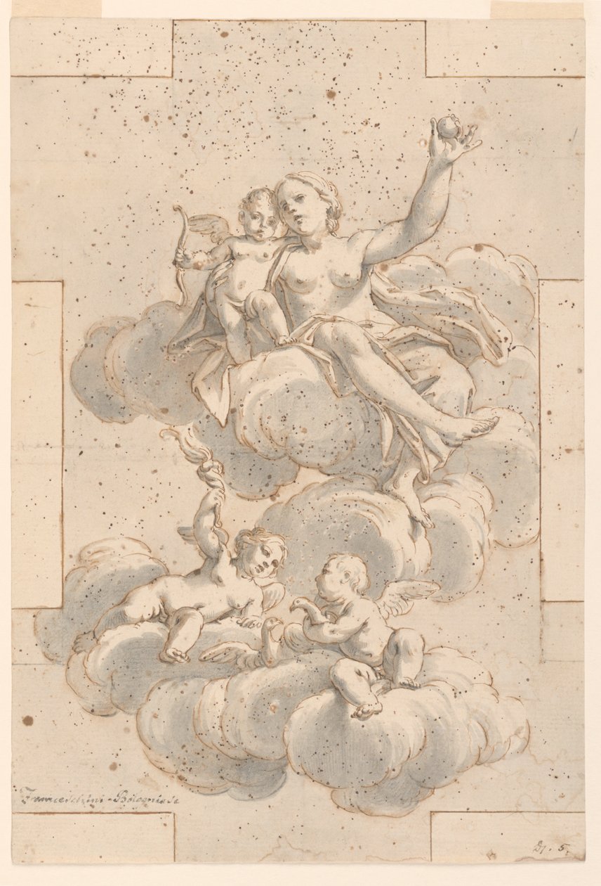 Design til et loftmaleri, Venus, Amor og Putti af Marc Antonio Franceschini