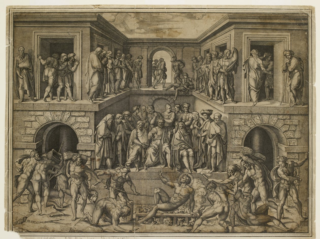 The Martyrium of St Lawrence, ca. 1525 af Marcantonio Raimondi
