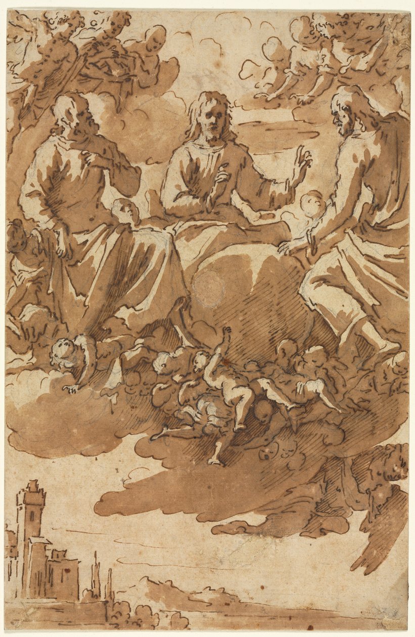 Kristus i herlighed med to hellige, første tredje 17. århundrede. af Marcantonio Bassetti