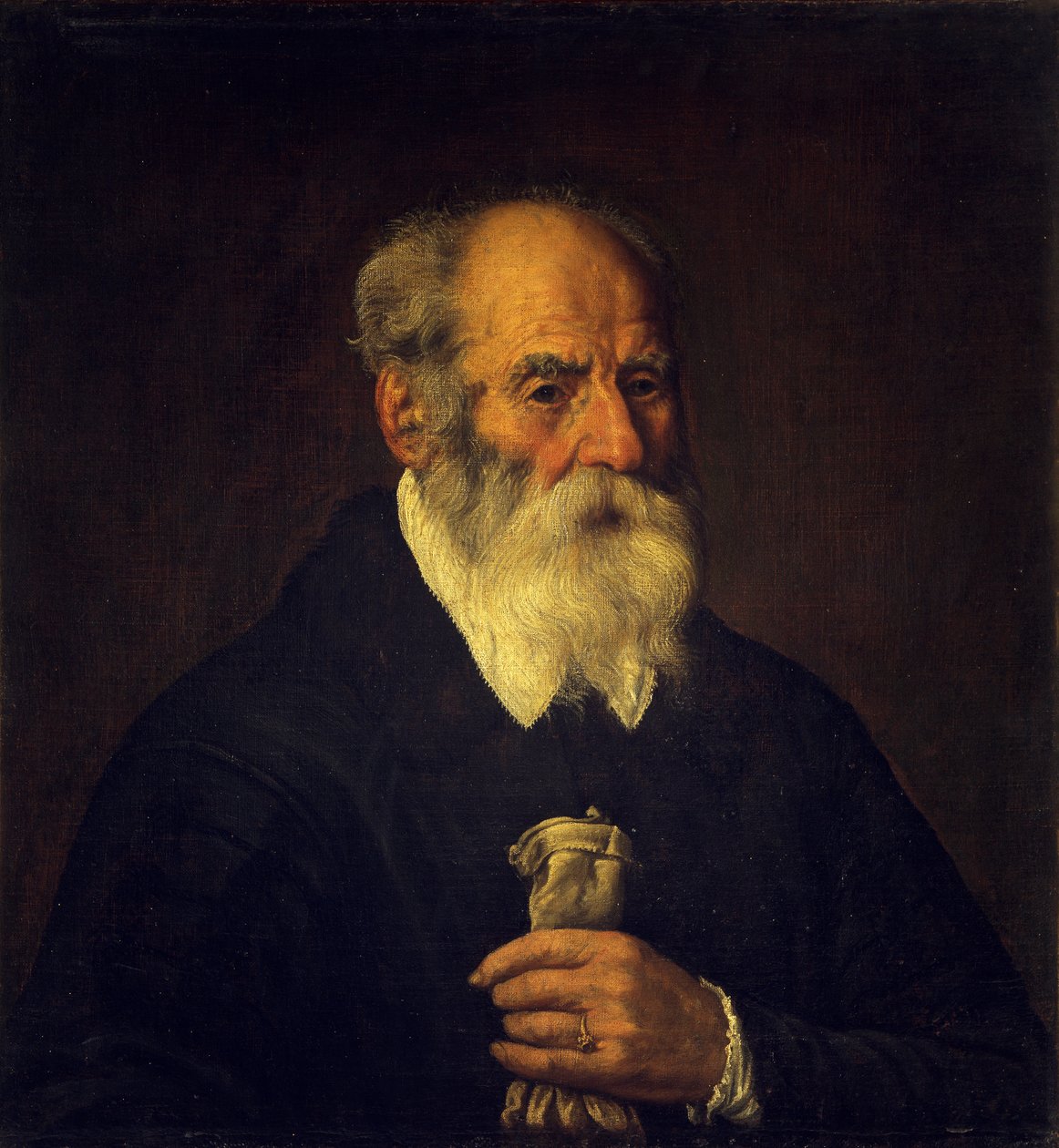 Gammel mand med handske (olie på lærred) af Marcantonio Bassetti