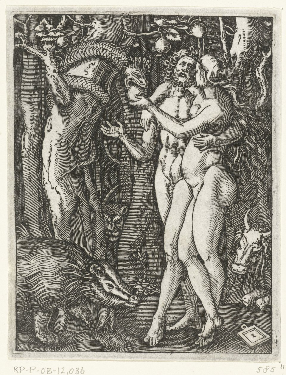 Adam og Eva ved syndefaldet i paradis Passion of Christ (serietitel) af Marcantonio Raimondi