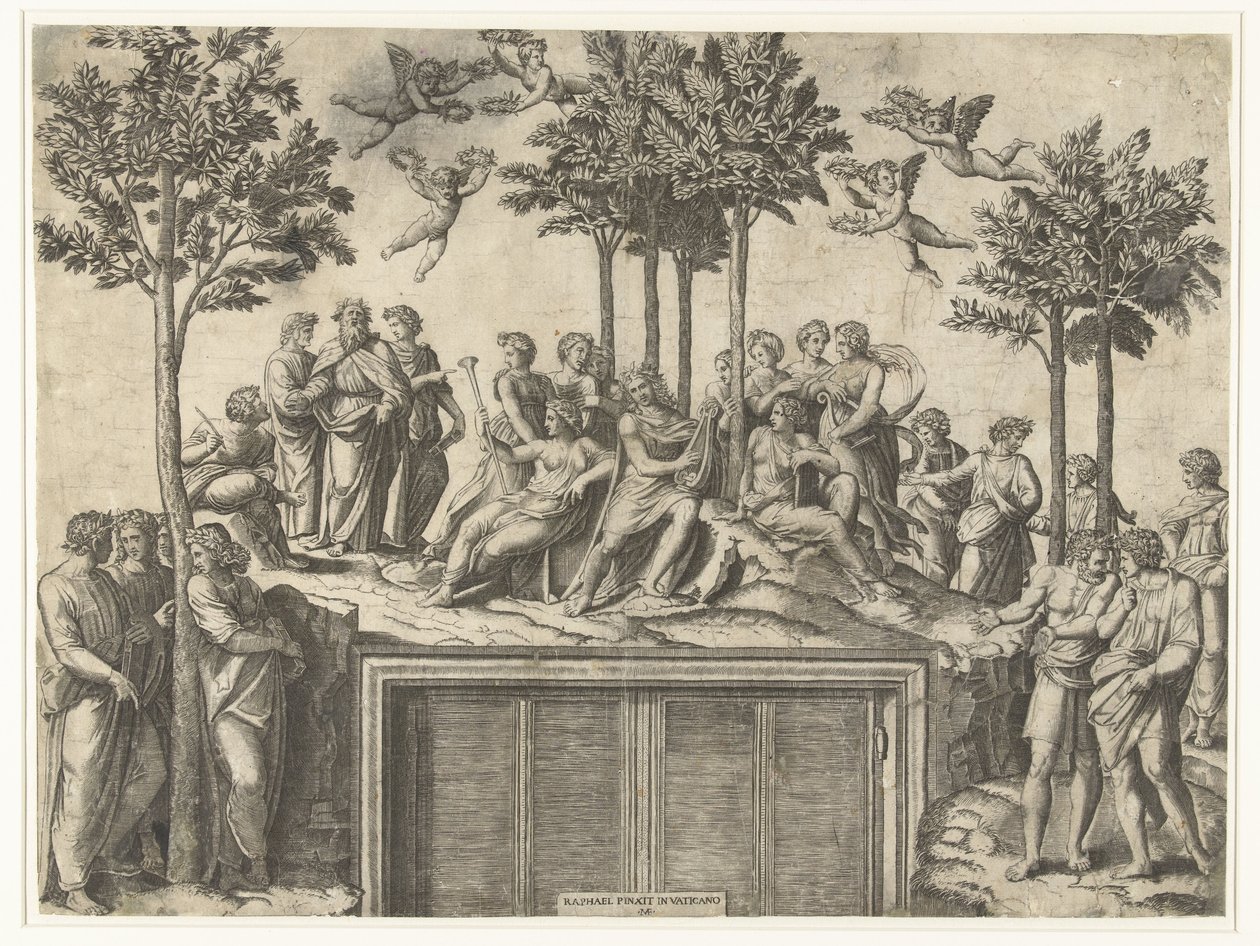 Apollo og muser på Mount Parnassus af Marcantonio Raimondi