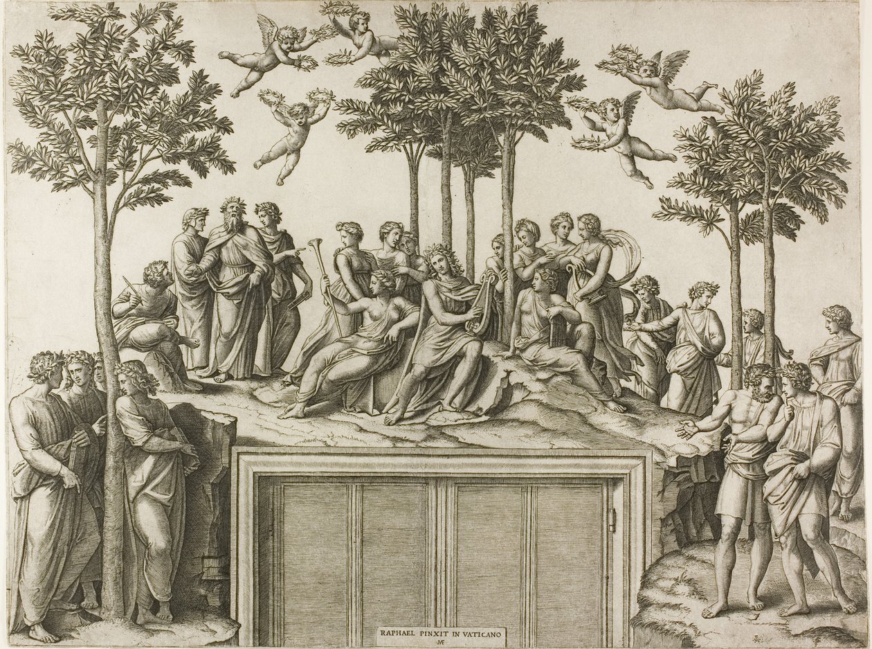 Apollon på Parnassus af Marcantonio Raimondi