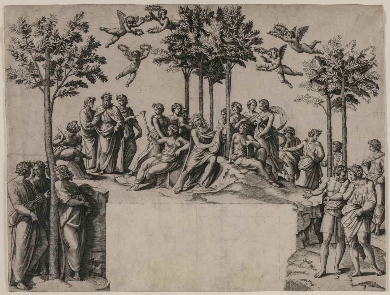 Apollon på Parnassus, ca. 1517-1520. af Marcantonio Raimondi