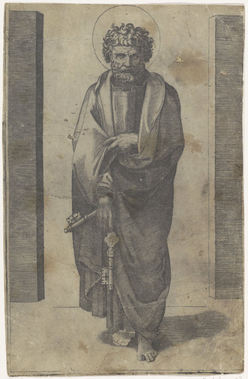 Apostlen Peter med nøgler Kristus og apostlene (serietitel) af Marcantonio Raimondi