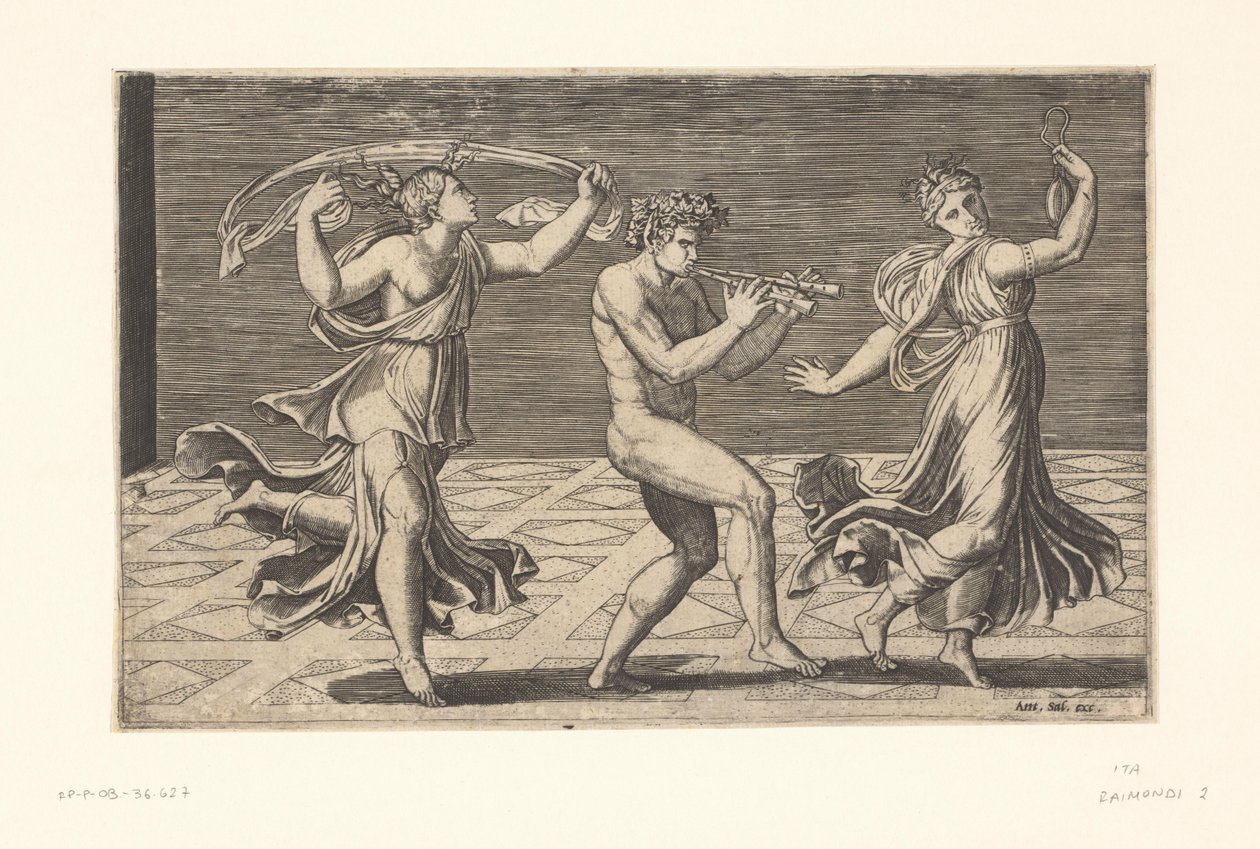 Dansende satyrer og maenader af Marcantonio Raimondi