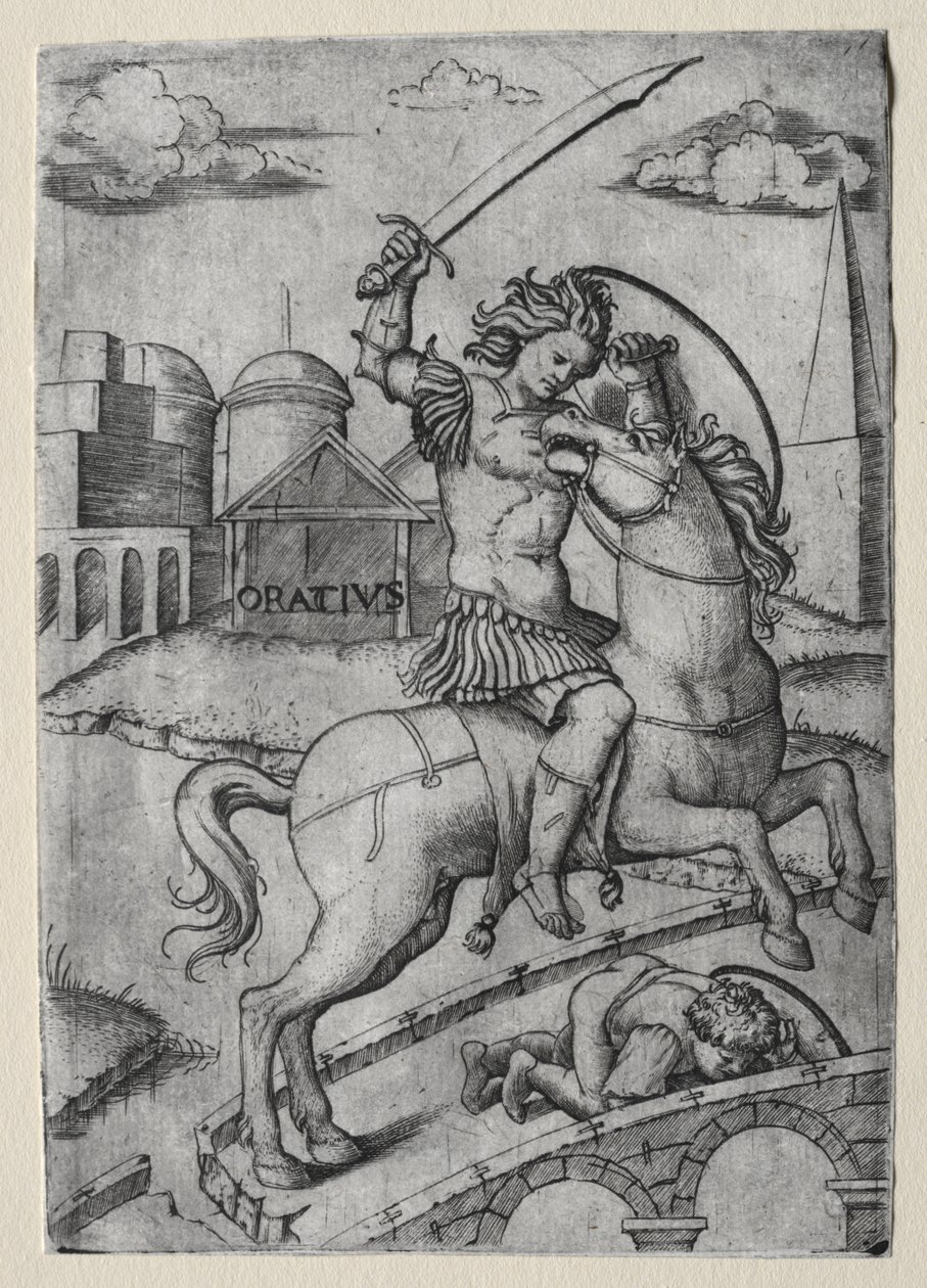 Horatius Cocles forsvarer Sublician Bridge af Marcantonio Raimondi