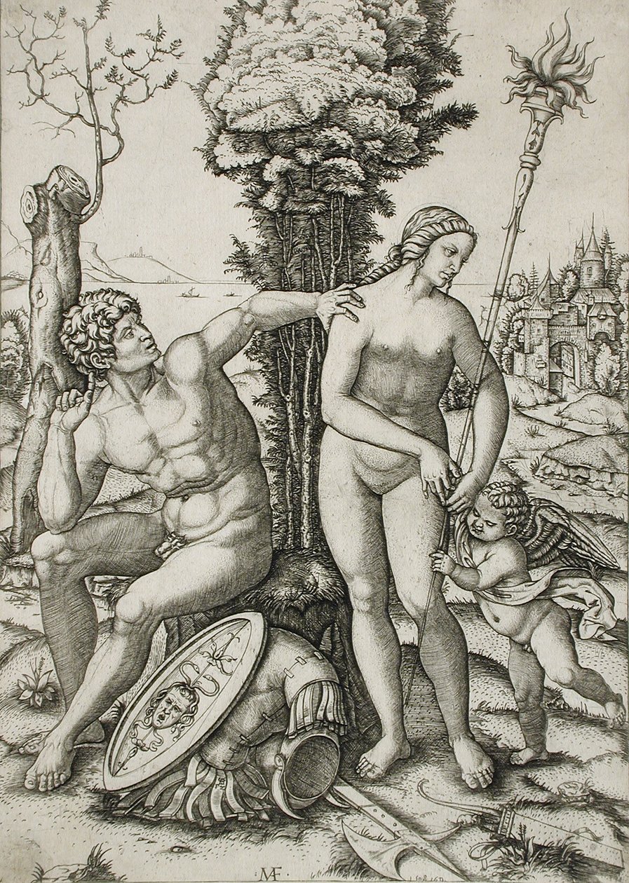 Mars, Venus og Amor af Marcantonio Raimondi