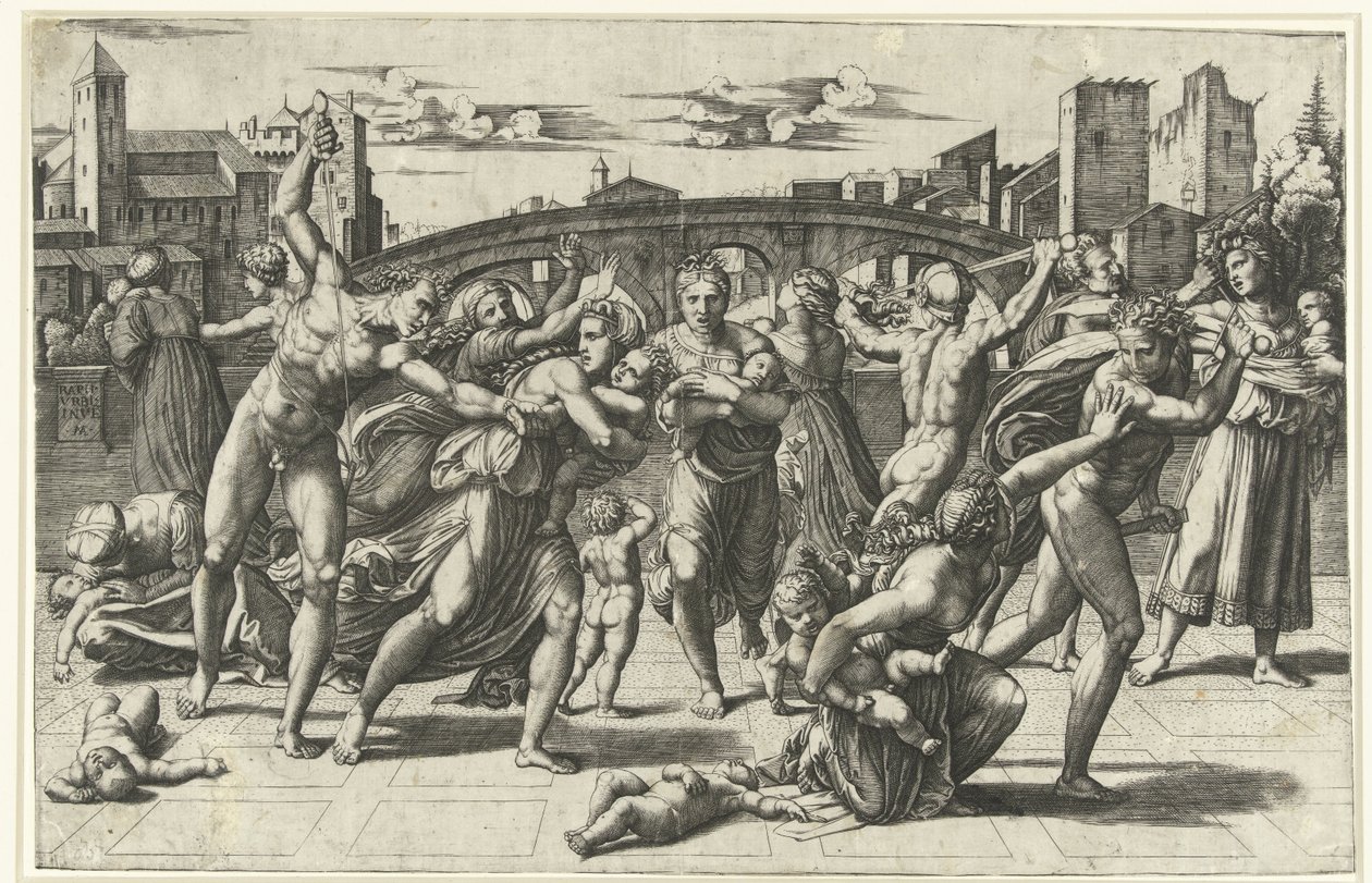 Massakren på de uskyldige Kindermoord te Betlehem af Marcantonio Raimondi