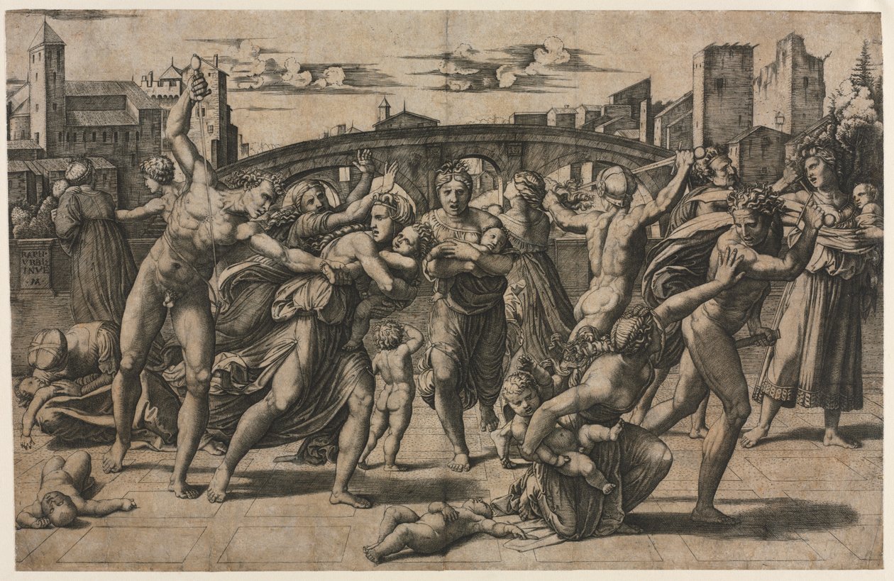 Massakren på de uskyldige med grantræet, ca. 1511-1512. af Marcantonio Raimondi