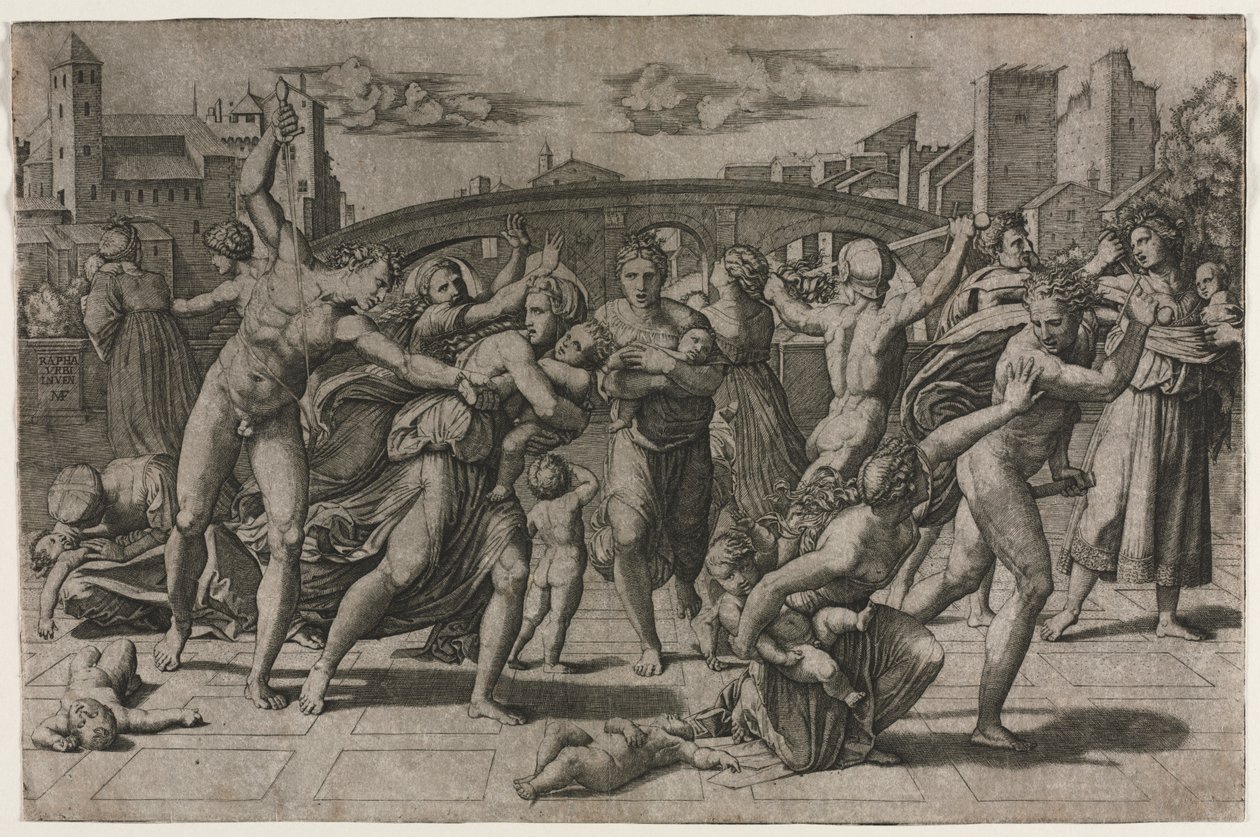 Massakren på de uskyldige uden grantræet, ca. 1513-15. af Marcantonio Raimondi